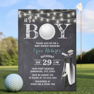 Convites Chá de fraldas Russo de Chalkboard Golf Boy