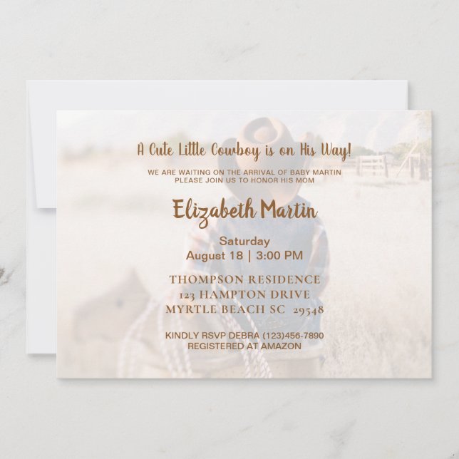 Convites Chá de fraldas Russo de Cowboy Ocidental (Frente)