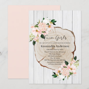 Convites Chá de fraldas Russo de Gêmeos Florais Blush Woodl