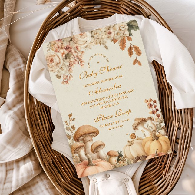 Convites Chá de fraldas Russo de Mushroom de Pumpkin (Criador carregado)