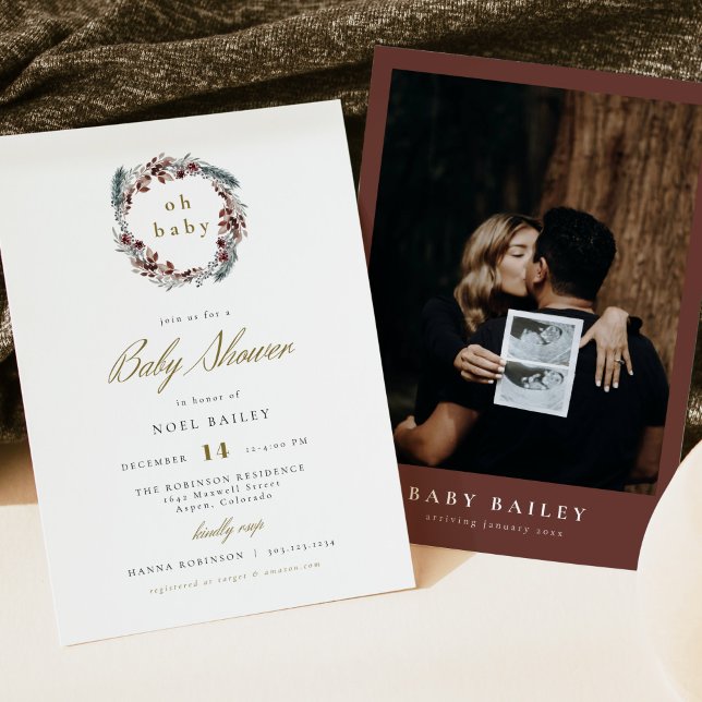 Convites CHÁ DE FRALDAS Russo de Natal NOEL Pine de inverno (Criador carregado)