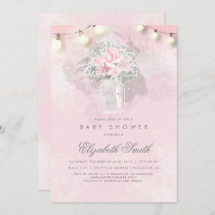 Convites Chá de fraldas Russo de Rosas Rosa e Respiração do