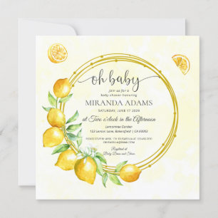 Convites Chá de fraldas Russo Dourado Wreath Lemon Summer 