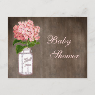 Convites Chá de fraldas Russo Mason Jar & Pink Hydrangea