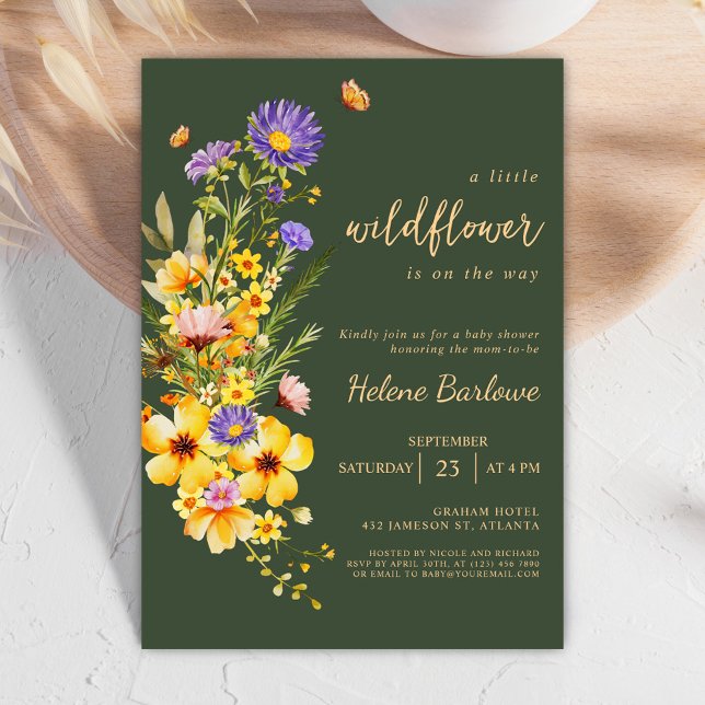Convites Chá de fraldas Russo Moderno de Flor Selvagem (Wildflower Elegant Modern Rustic Baby Shower Invitation)