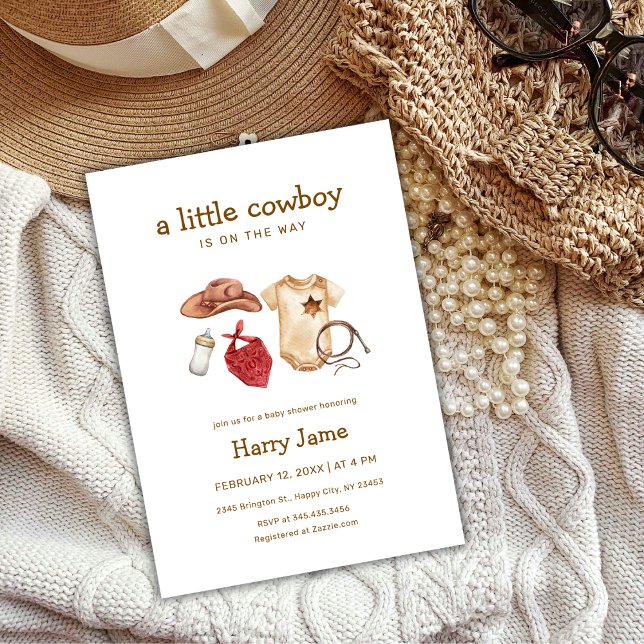 Convites Chá de fraldas Russo Moderno Ocidental (Rustic Modern Western Little Cowboy Baby Shower Invitation)