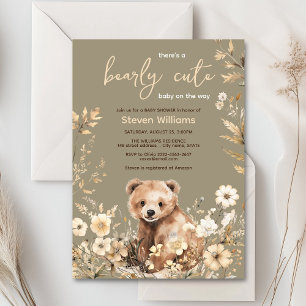 Convites Chá de fraldas Russo Woodland Bear neutro em termo