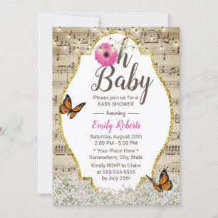 Convites Chá de fraldas Rustic Baby's Breath Musical Flora