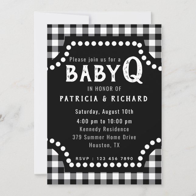Convites Chá de fraldas Rustic Black And White Gingham Baby (Frente)
