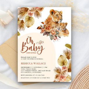 Convites Chá de fraldas Rustic Boho Mama e Baby Lion Girl