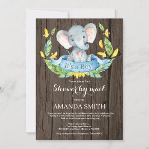 Convites Chá de fraldas Rustic Boy Elephant por Mail