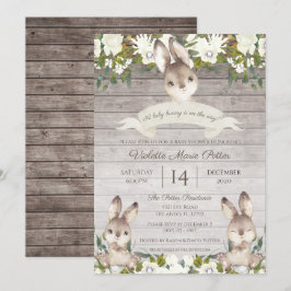 Convites Chá de fraldas Rustic Brown and White Bunny Rabbit