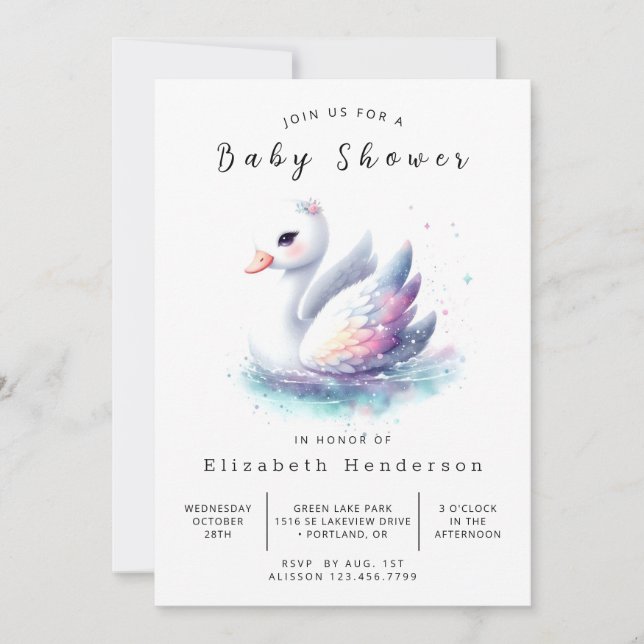 Convites Chá de fraldas Rustic Custom Swan (Frente)
