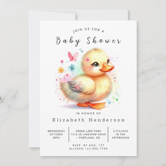 Convites Chá de fraldas Rustic Digital Duck (Frente)