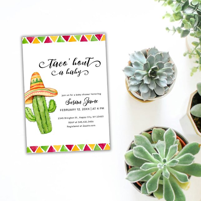 Convites Chá de fraldas Rustic Fiesta Taco Watercolor Cactu (Rustic Fiesta Taco Watercolor Cactus Baby Shower Invitation)