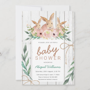 Convites Chá de fraldas Rustic Floral Safari Rabbit Family