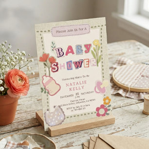 Convites Chá de fraldas Rustic Floral Scrapbook Collage