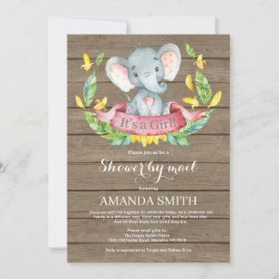 Convites Chá de fraldas Rustic Girl Elephant por Mail
