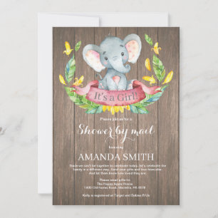 Convites Chá de fraldas Rustic Girl Elephant por Mail