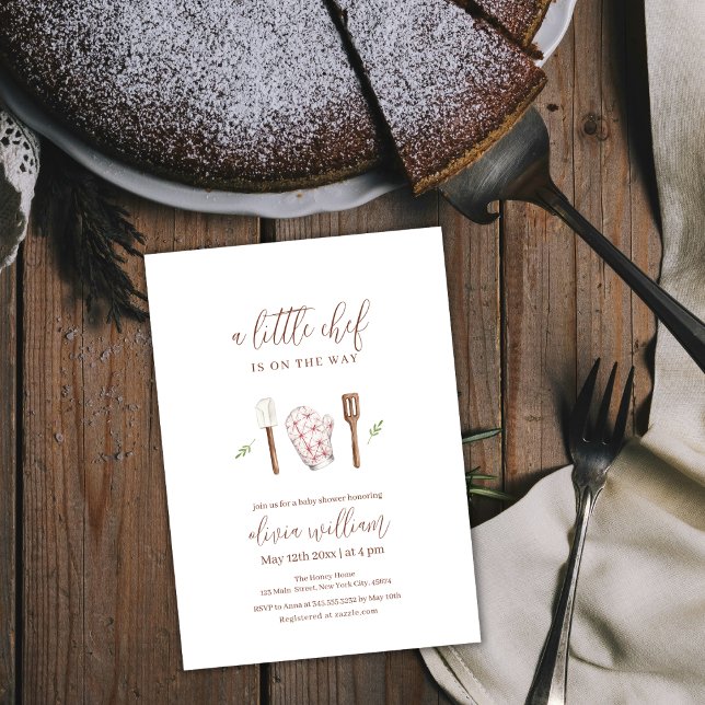 Convites Chá de fraldas Rustic Little Chef Kitchen (Rustic Little Chef Kitchen Stuff Baby Shower Invitation)