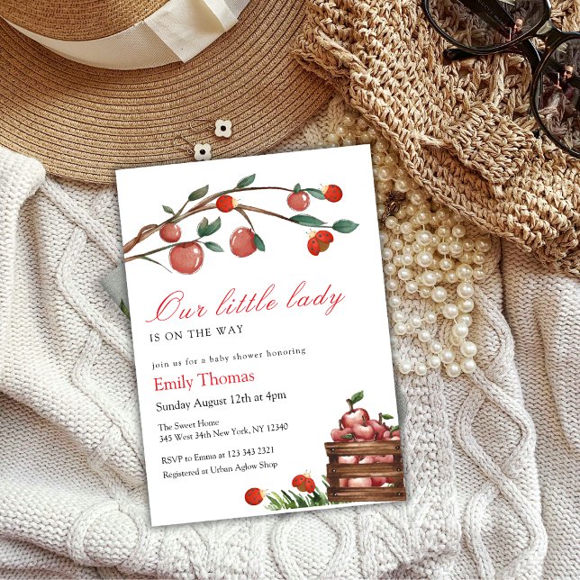 Convites Chá de fraldas Rustic Little Lady Ladybug (Rustic Little Lady Ladybug Apple Girl Baby Shower Invitation)