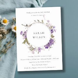 Convites Chá de fraldas Rustic Meadow Lilac Floral Wreath