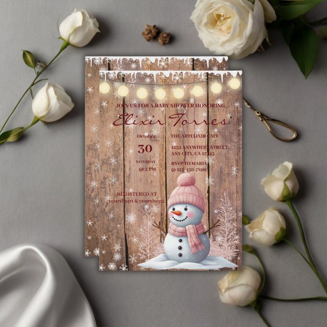 Convites Chá de fraldas Rustic Modern Elegante Snowman (Criador carregado)