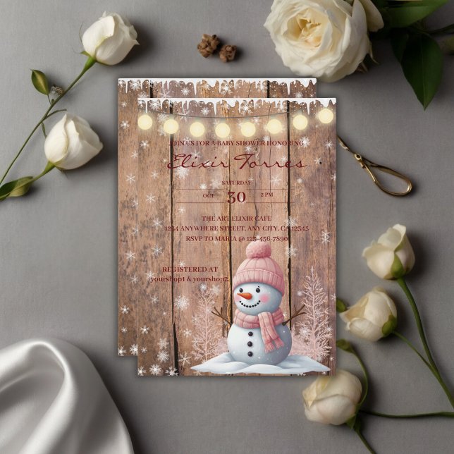 Convites Chá de fraldas Rustic Modern Elegante Snowman (Criador carregado)