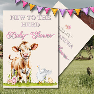 Convites Chá de fraldas Rustic New to Herd Cute Invitation