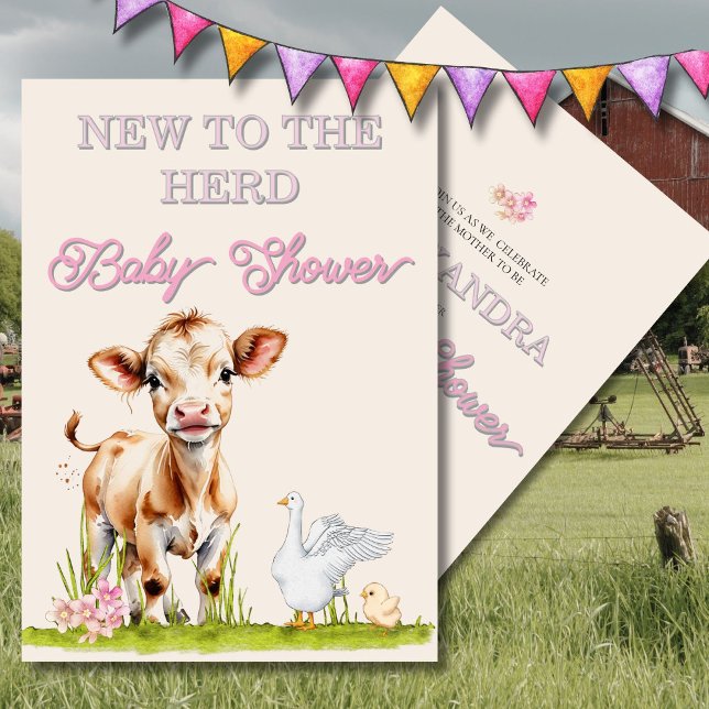 Convites Chá de fraldas Rustic New to Herd Cute Invitation (Criador carregado)