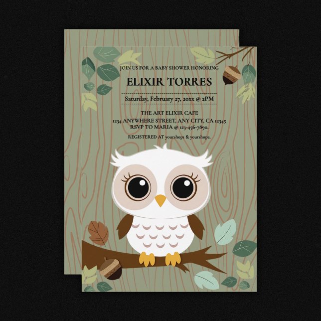 Convites Chá de fraldas Rustic Owl Woodland Forest (Criador carregado)