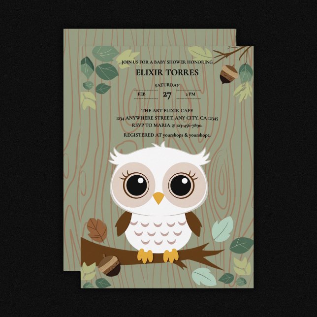 Convites Chá de fraldas Rustic Owl Woodland Forest (Criador carregado)