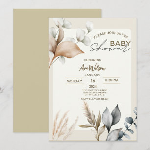 Convites Chá de fraldas Rustic Pampas Grass Boho