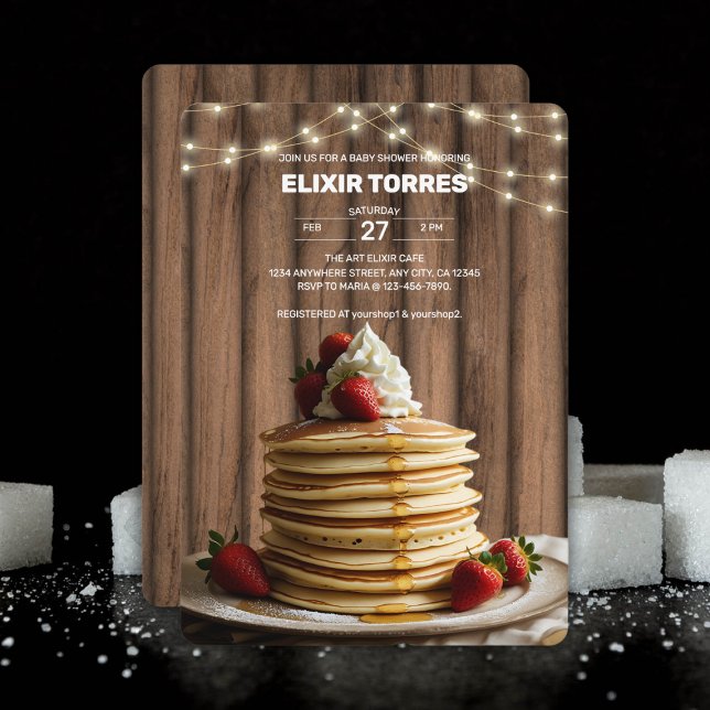 Convites Chá de fraldas Rustic Pancakes Baby & Brunch (Criador carregado)