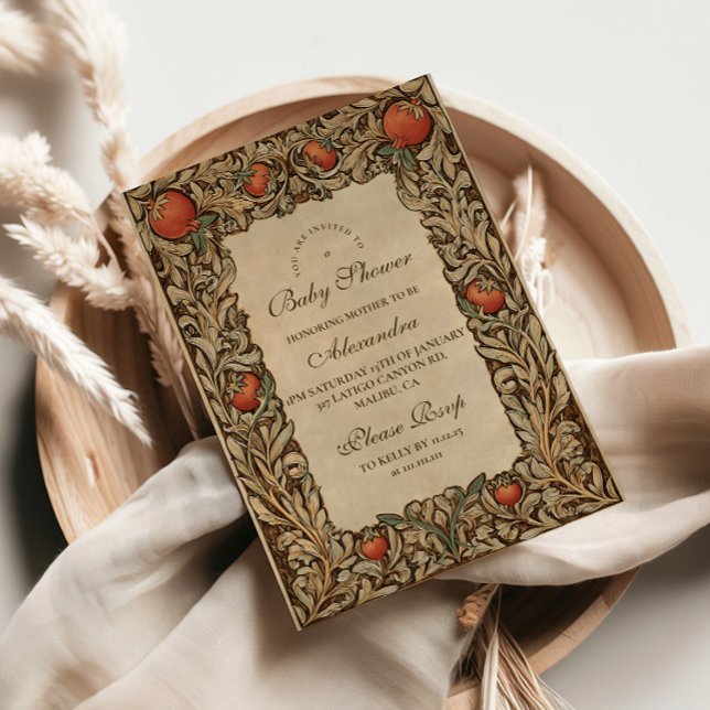 Convites Chá de fraldas Rustic Pomegranate Vintage (Criador carregado)