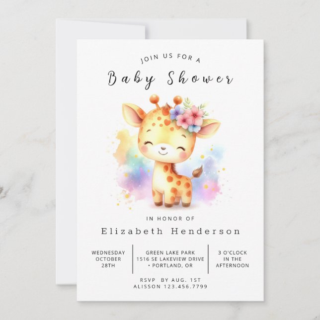 Convites Chá de fraldas Rustic Printable Giraffe (Frente)