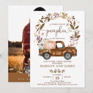 Convites Chá de fraldas Rustic Pumpkin Pickup Terracotta