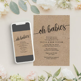 Convites Chá de fraldas Rustic Script Kraft Oh Babies Twins