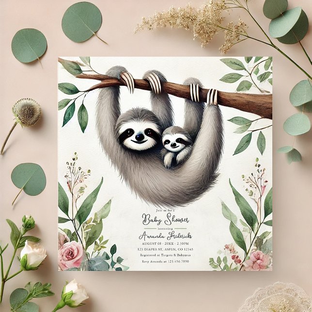 Convites Chá de fraldas Rustic Sloth (Rustic Sloth Baby Shower Invitation)