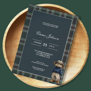 Convites Chá de fraldas Rustic Tartan Bear