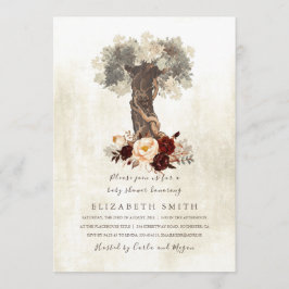 Convites Chá de fraldas Rustic Tree Floral Burgundy