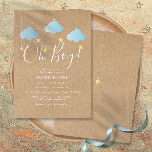 Convites Chá de fraldas Rustic Twinkle (Rustic Twinkle Twinkle Oh Boy Baby Shower Invitation)