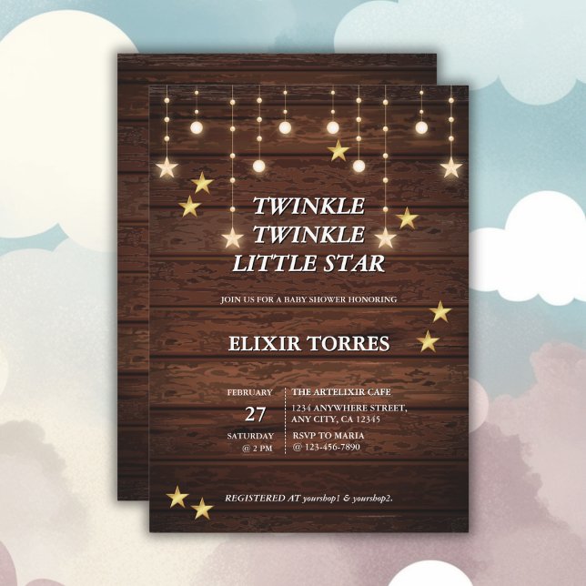 Convites Chá de fraldas Rustic Twinkle Twinkle Little Star (Criador carregado)