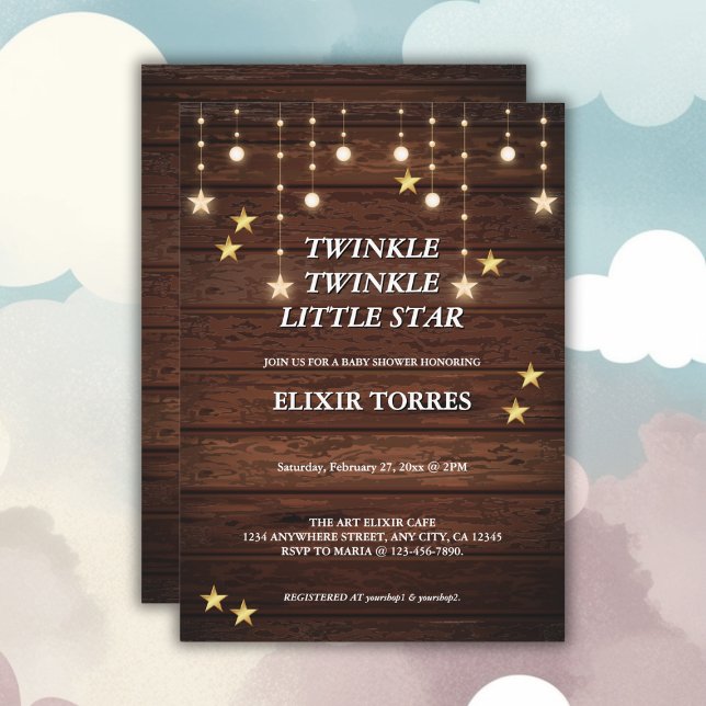 Convites Chá de fraldas Rustic Twinkle Twinkle Little Star (Criador carregado)