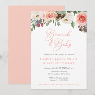 Convites Chá de fraldas Rustic Watercolor Floral Fall Brun
