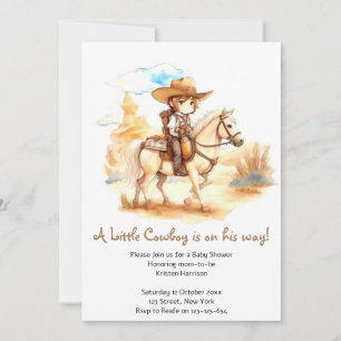 Convites Chá de fraldas Rustic Watercolor Western Cowboy