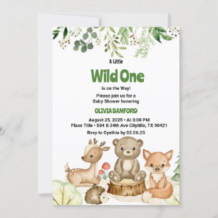 Convites Chá de fraldas Rustic Wild One Forest Creatures