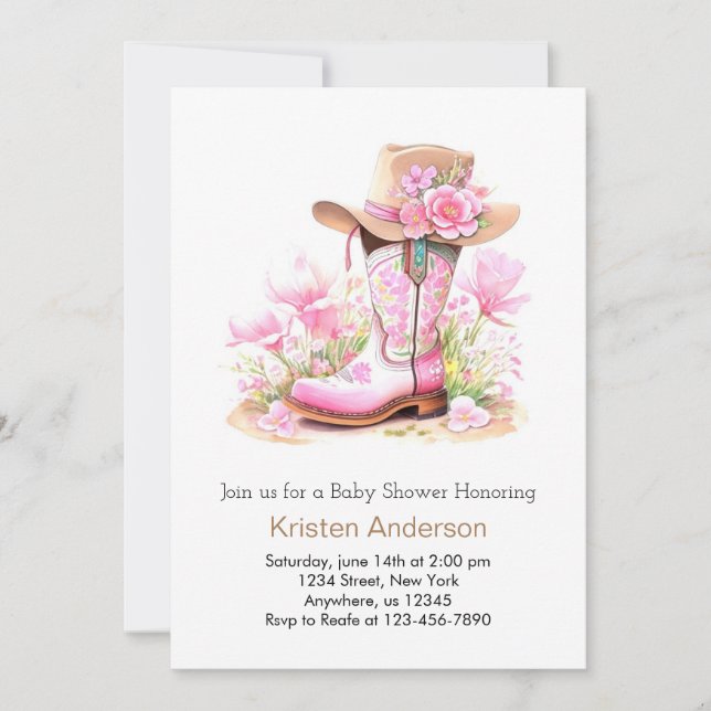 Convites Chá de fraldas Rustic Wild West Cowgirl (Frente)