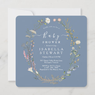Convites Chá de fraldas Rustic Wildflower Theme Periwinkle