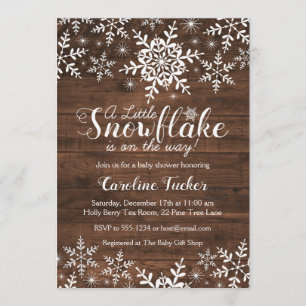 Convites Chá de fraldas Rustic Winter Snowflakes